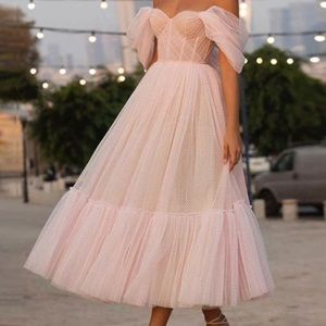 Blush pink Swiss dot Tulle Prom Dress / Evening Gown